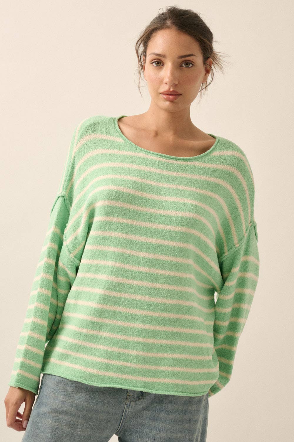 Striped Textured Knit Oversized Sweater