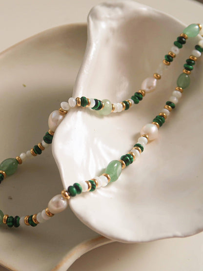 18K Non Tarnish Bohemian Rose Pearl and Bead Necklace
