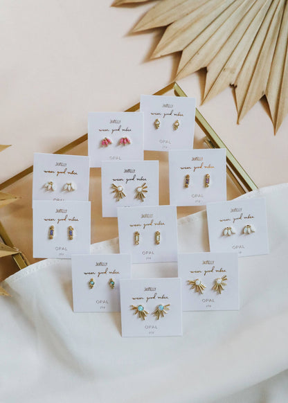 Opal Crown Stud - Pink - Gold Earrings