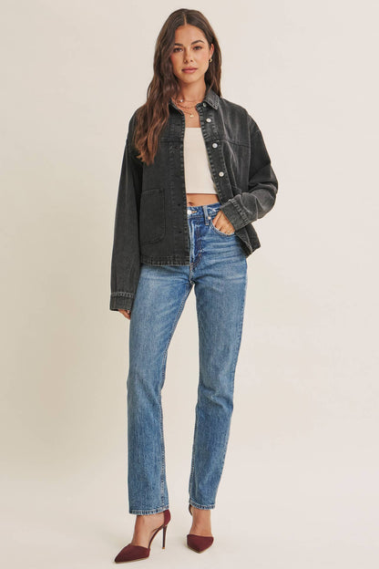 WASHED COTTON TWILL UTILITY OVERSIZED JACKET