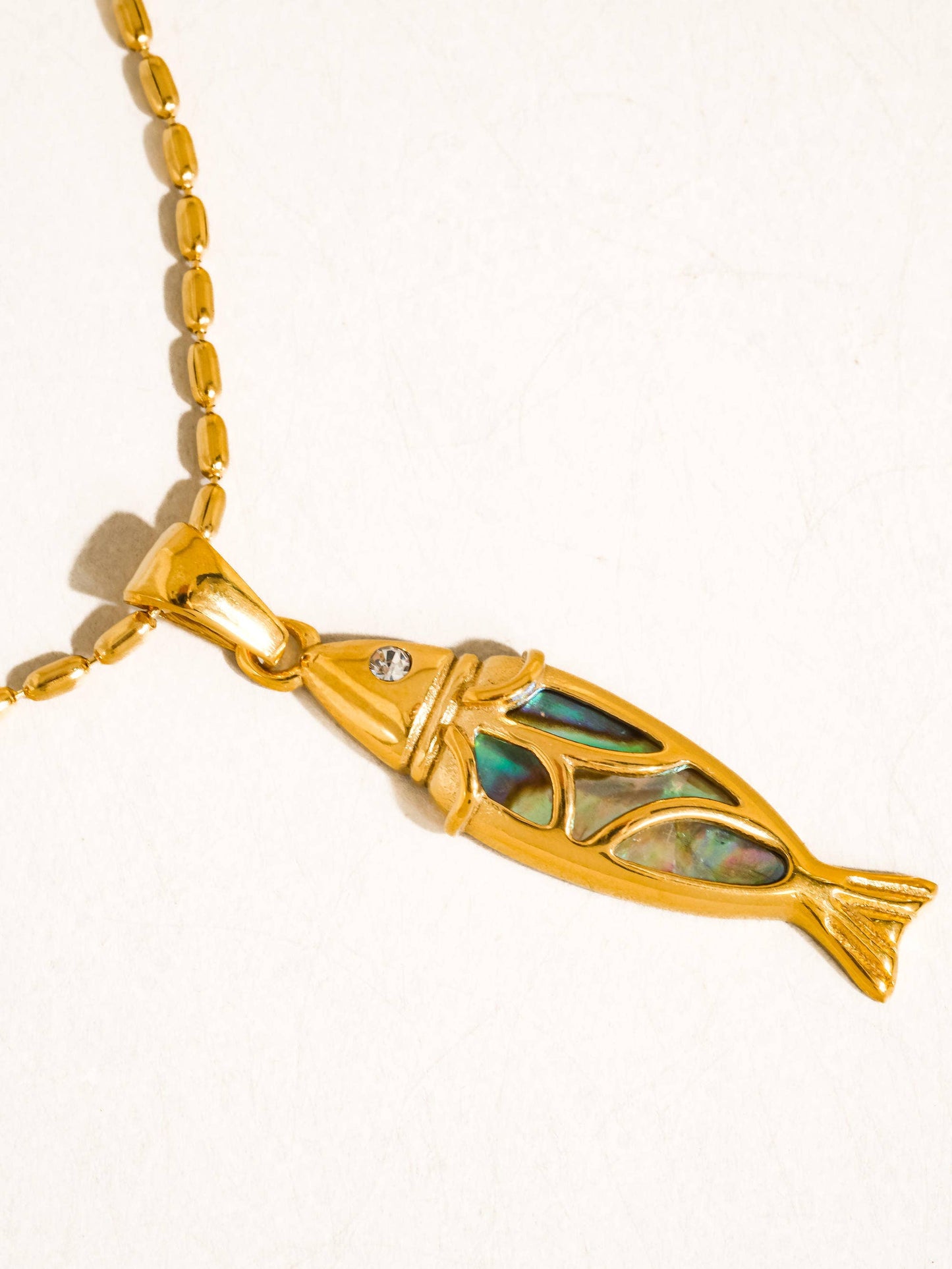 Dolphina 18K Gold Non-Tarnish Vintage Abalone Fish Necklace