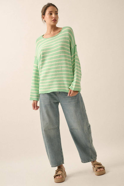 Striped Textured Knit Oversized Sweater