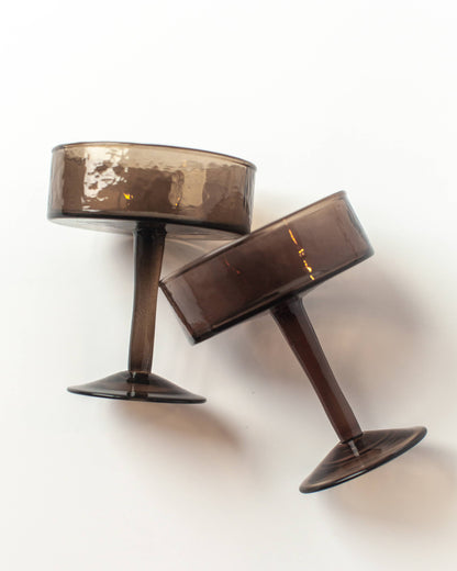 Handblown Hammered Coupe Cocktail Glass Pair