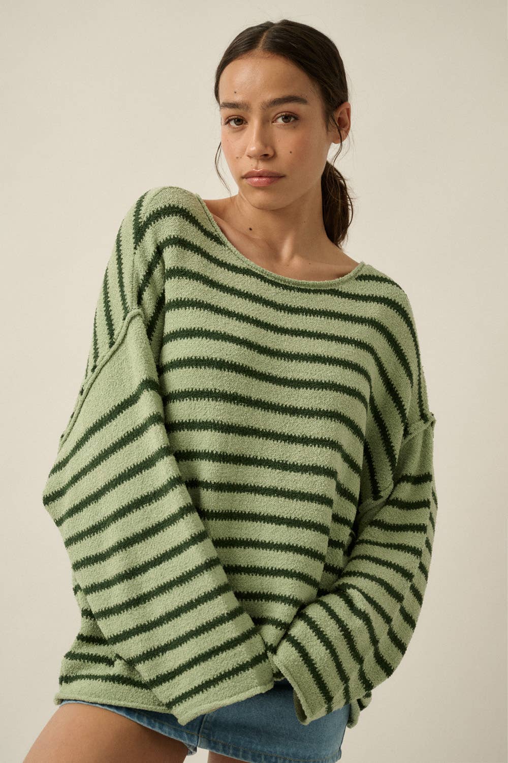 Striped Textured Knit Oversized Sweater