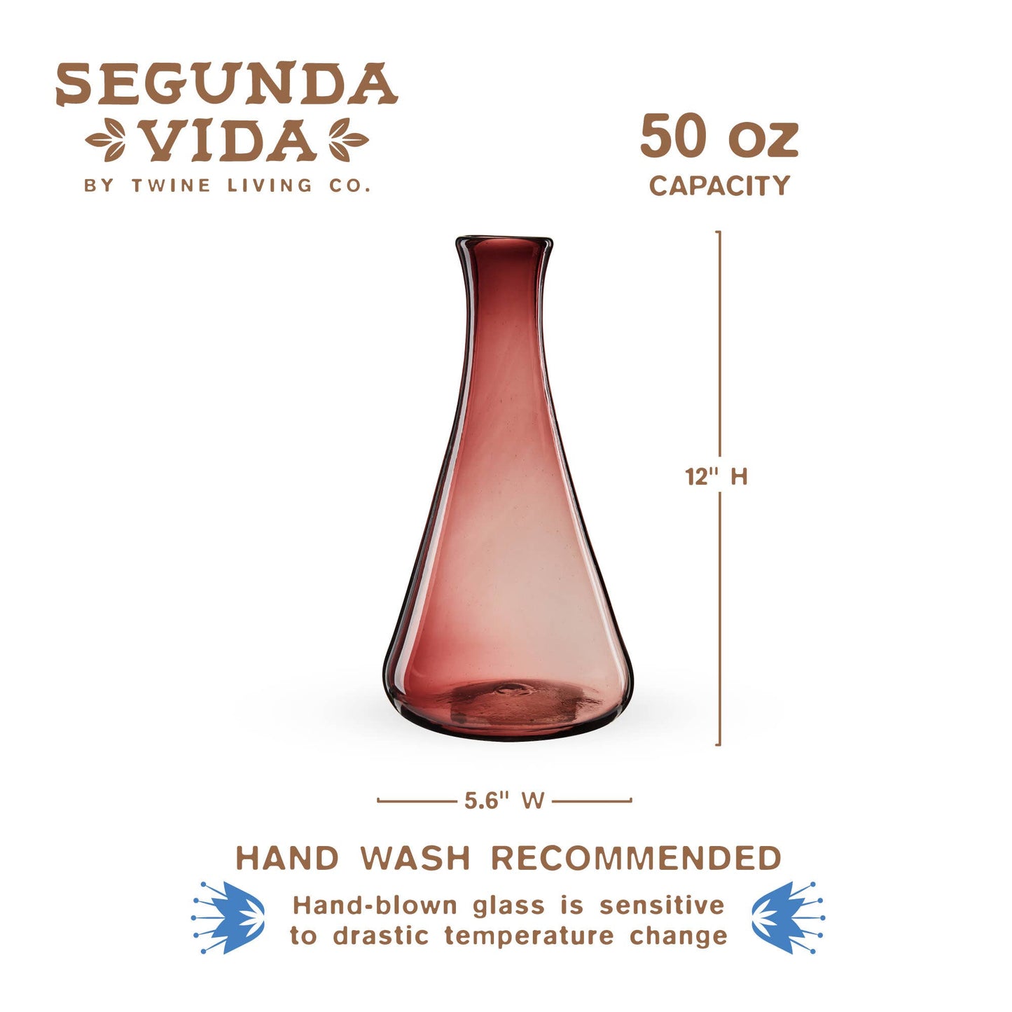 Segunda Vida Rosado Hand Blown Recycled Glass Wine Decanter