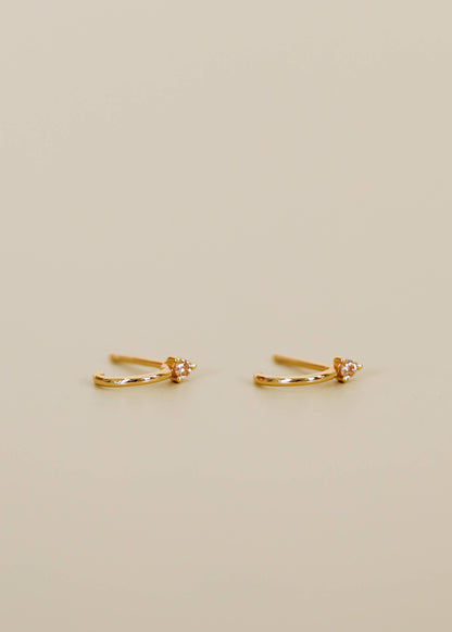 Open Mini Hoop - Champagne CZ - Gold Earrings