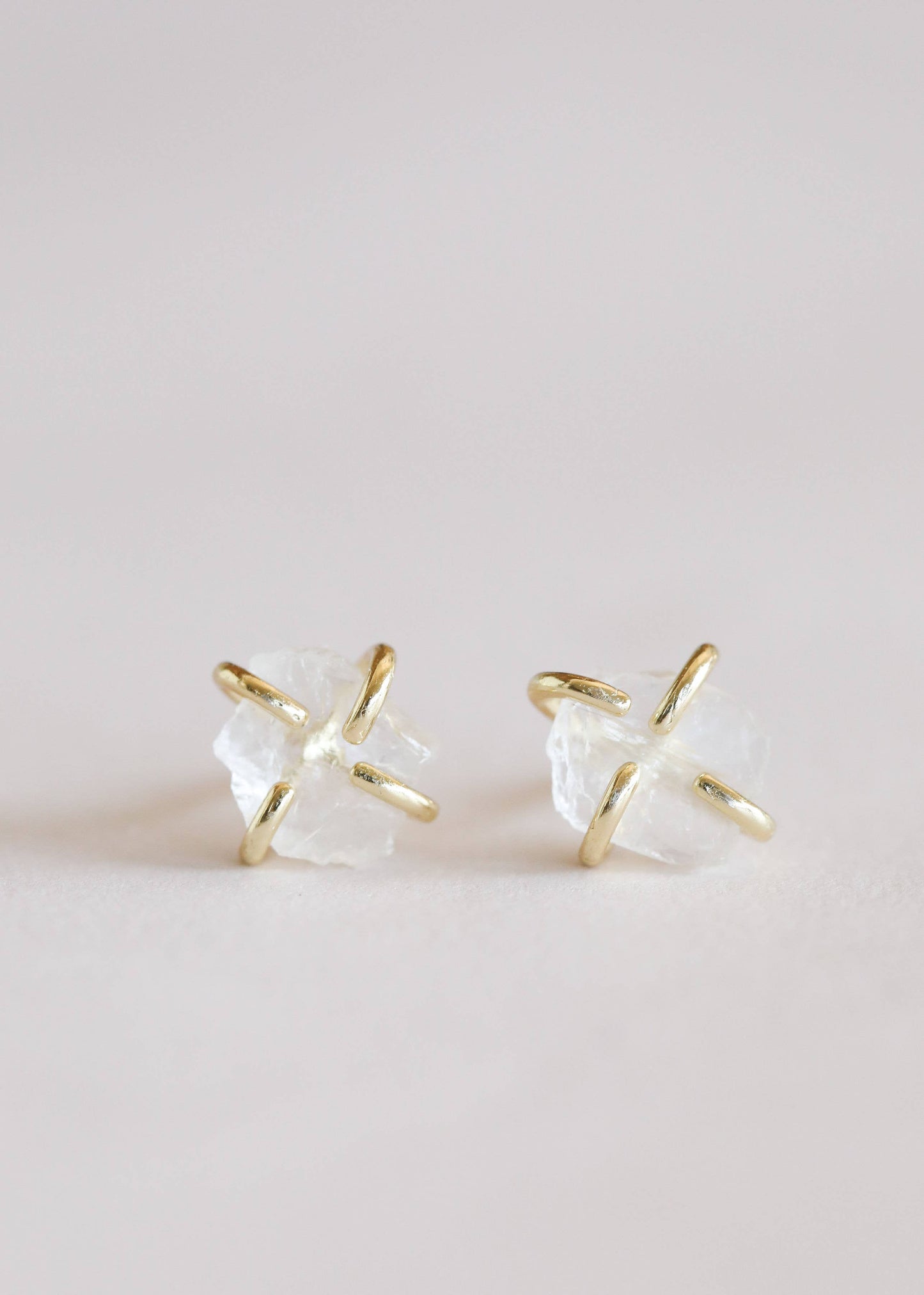 Gemstone Prong - Clear Quartz - Gold Earrings