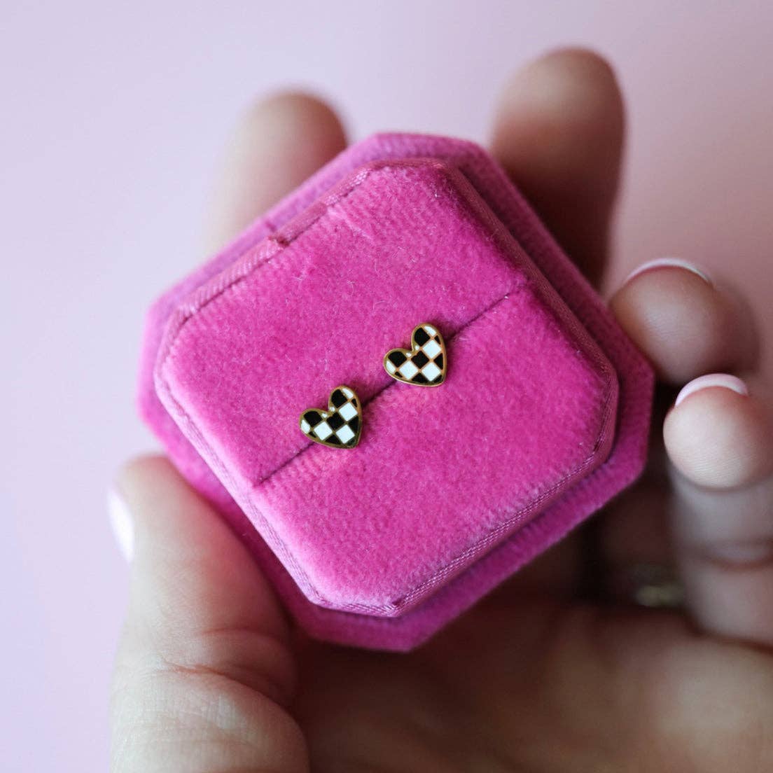 Checkered Heart-Earrings