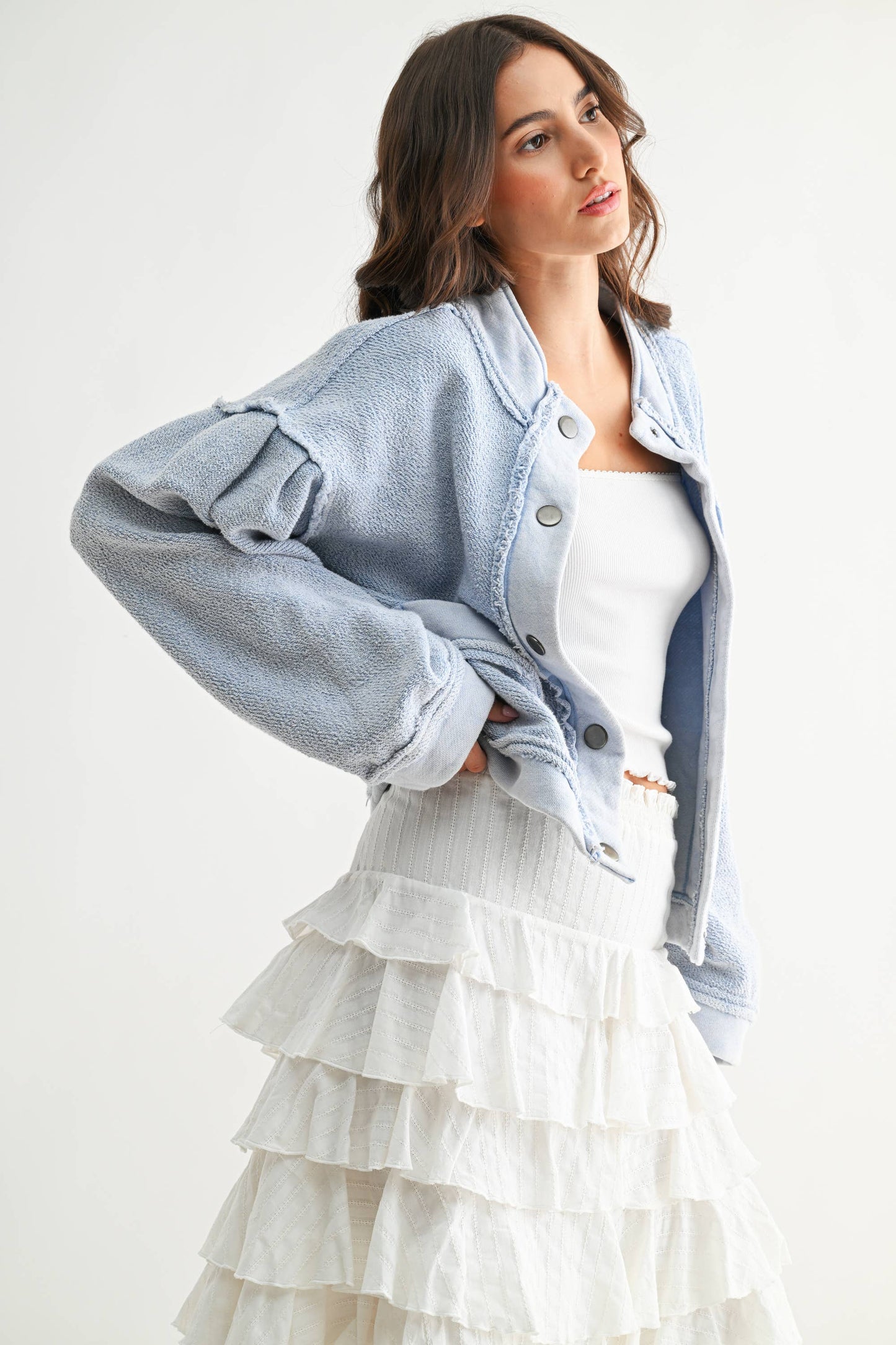 Boucle Textured Button-Up Jacket