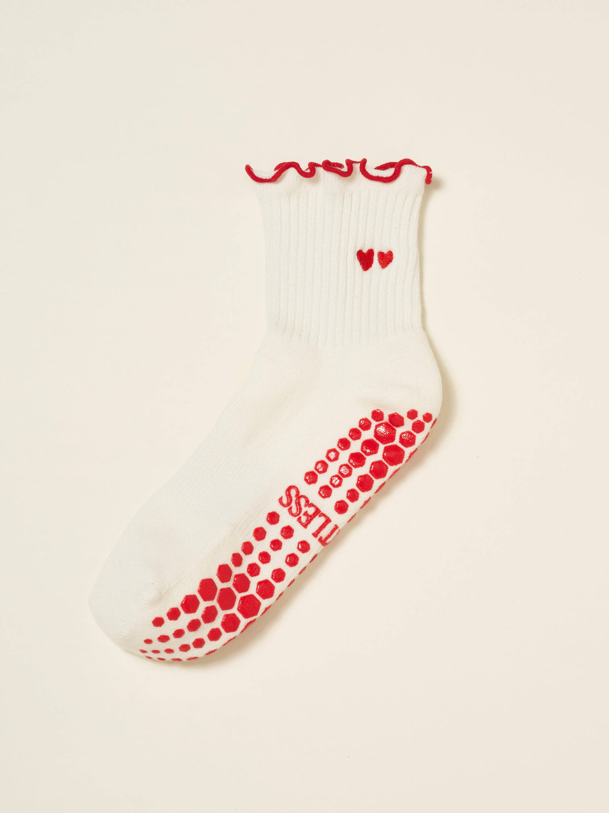 ❤️ Embroidery Heart Duo Ruffle Grip Sock, Pilates Socks