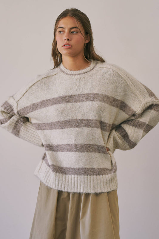 Fuzzy Boyfriend Fit Stripe Sweater