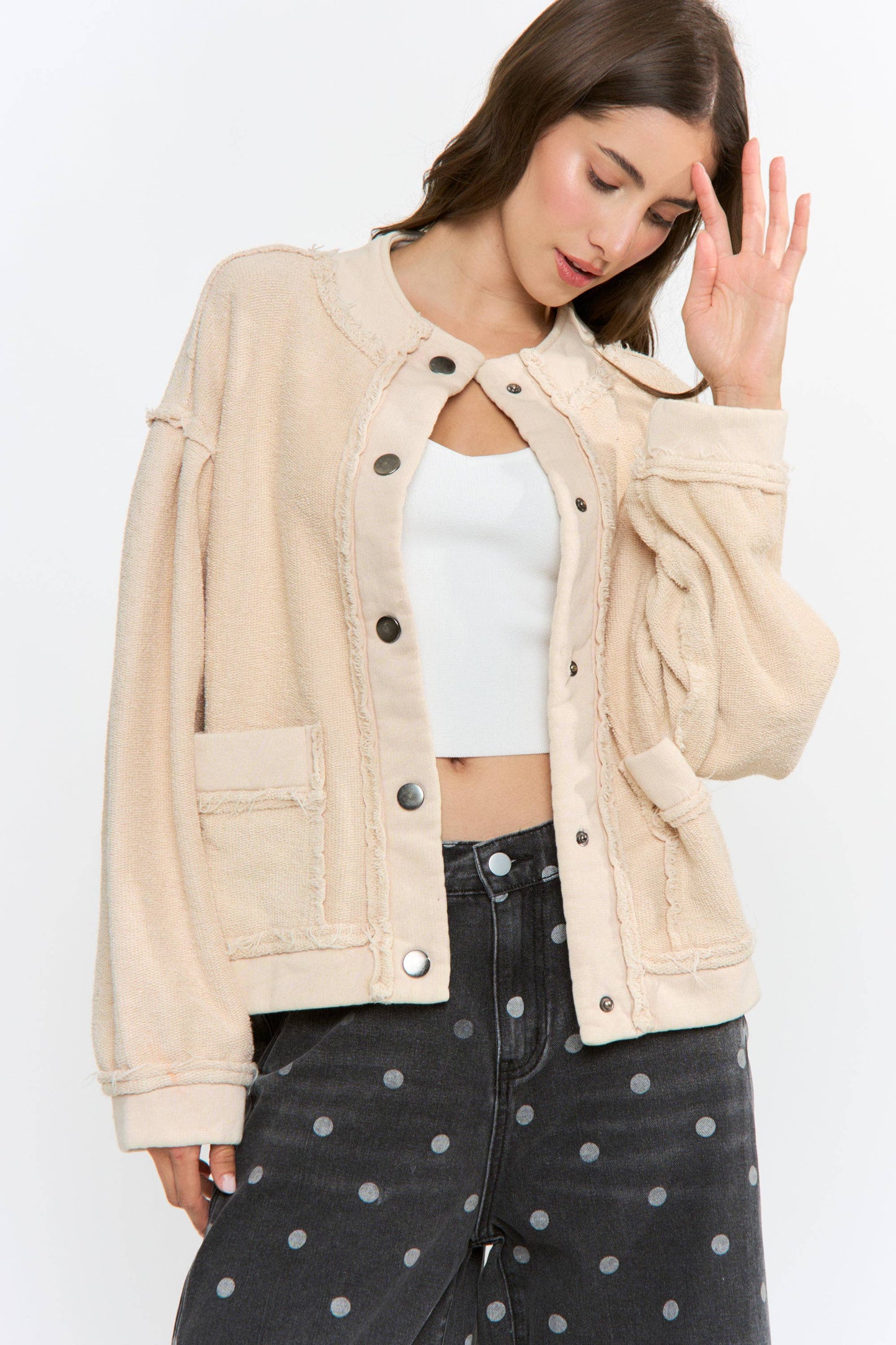 Boucle Textured Button-Up Jacket