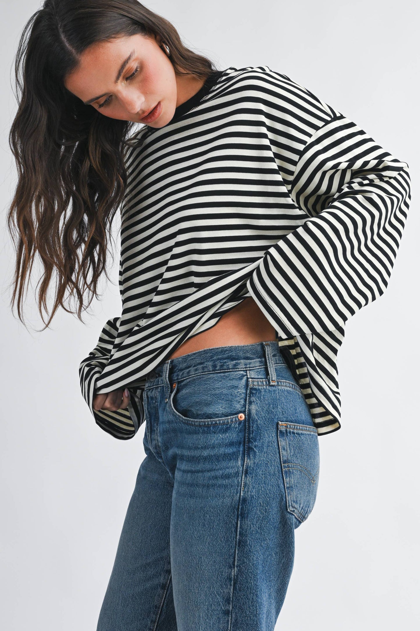 Oversized Stripe Long Sleeve Top