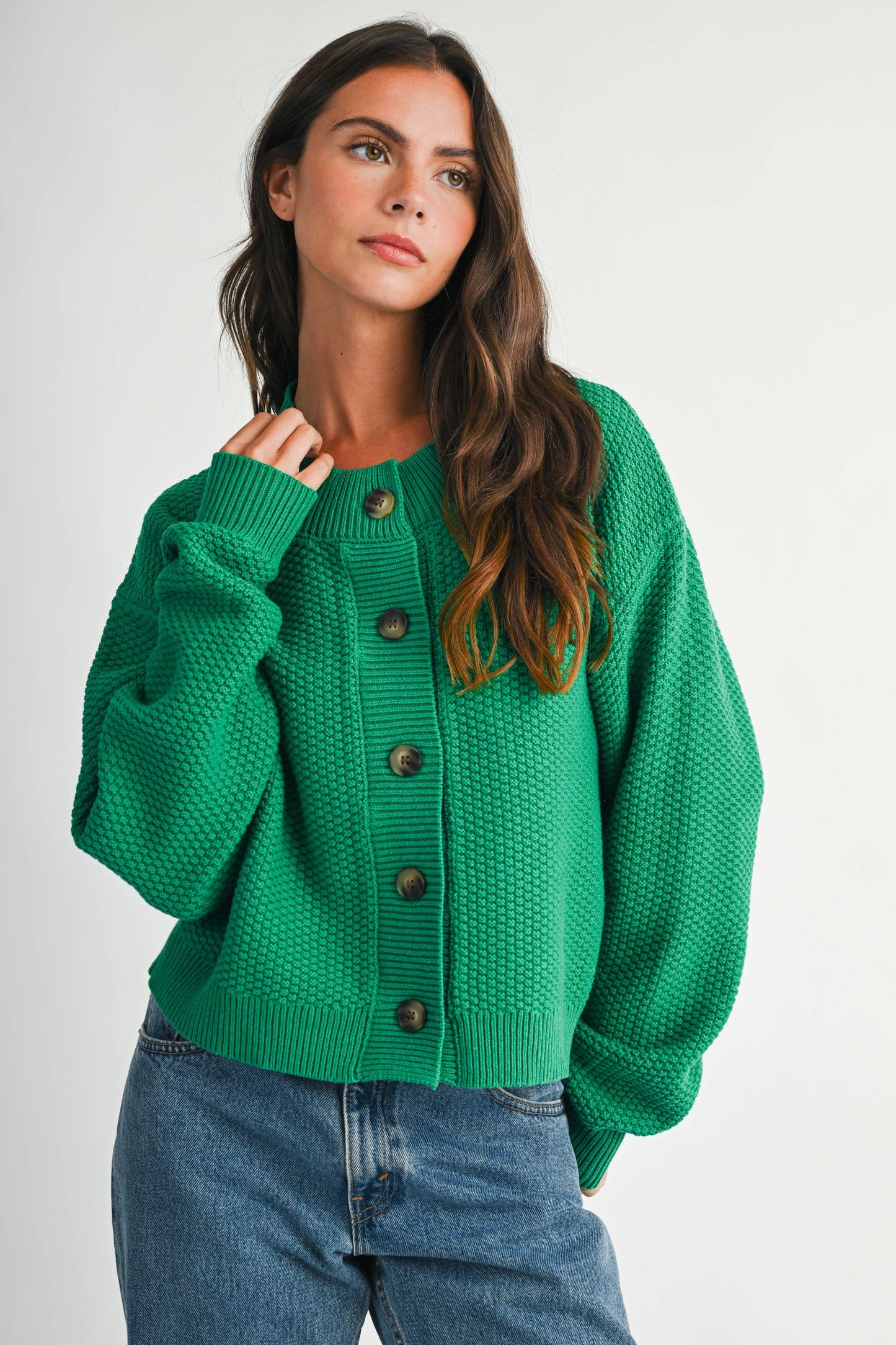 Textured Button Front Cardigan Sweater