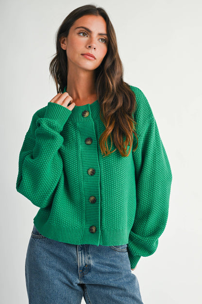 Textured Button Front Cardigan Sweater
