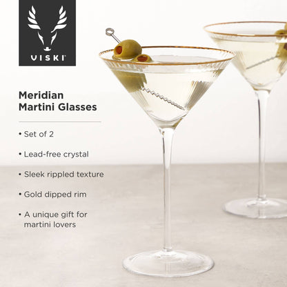 Deco Meridian Gold-Rimmed Crystal Martini Glasses - Set of 2