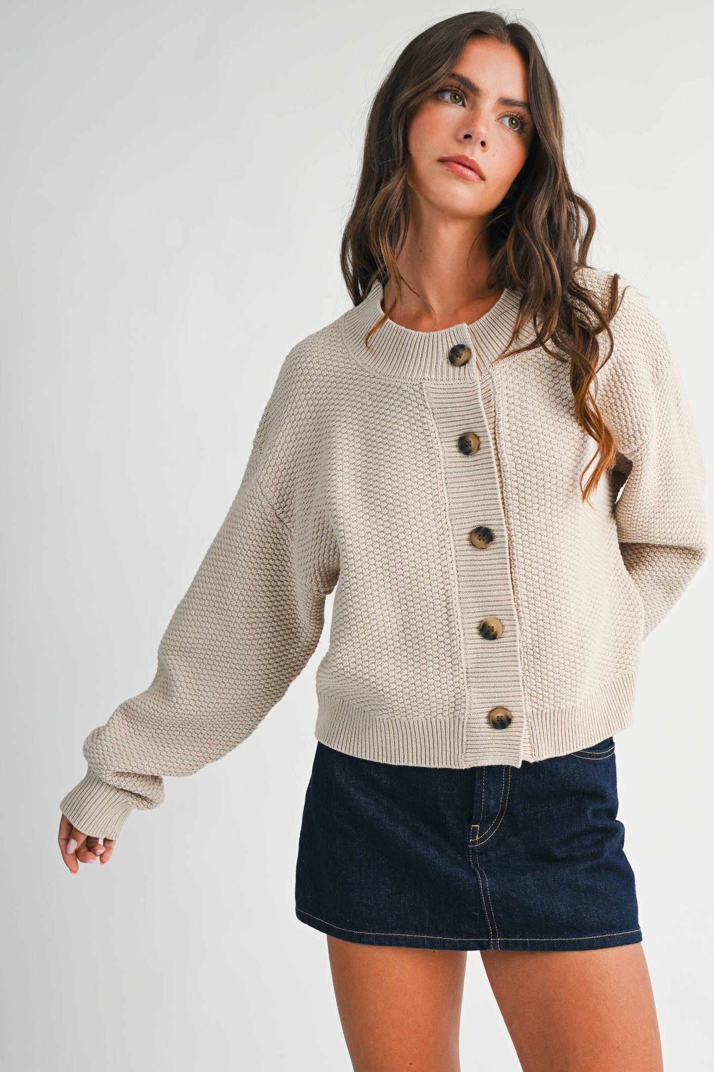 Textured Button Front Cardigan Sweater