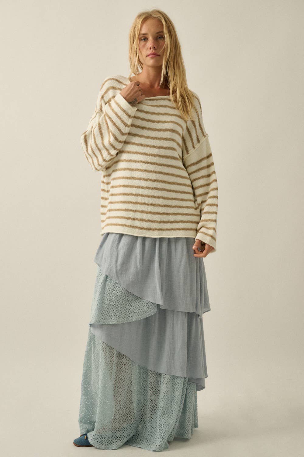 Striped Textured Knit Oversized Sweater