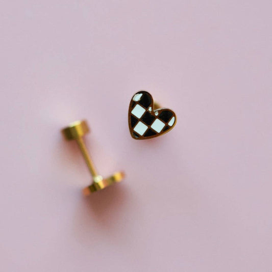Checkered Heart-Earrings