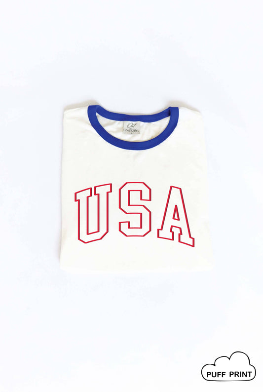 USA Puff Print Ringer Graphic T-Shirt