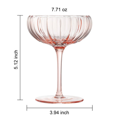 Pink Flower Coupe Cocktail Colored Glasses | 2 Set, 7.7 OZ