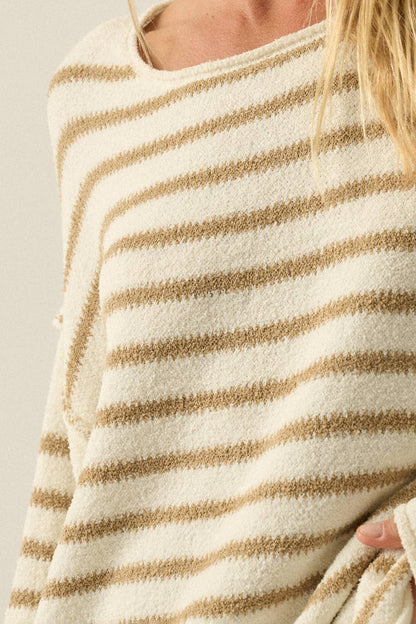 Striped Textured Knit Oversized Sweater