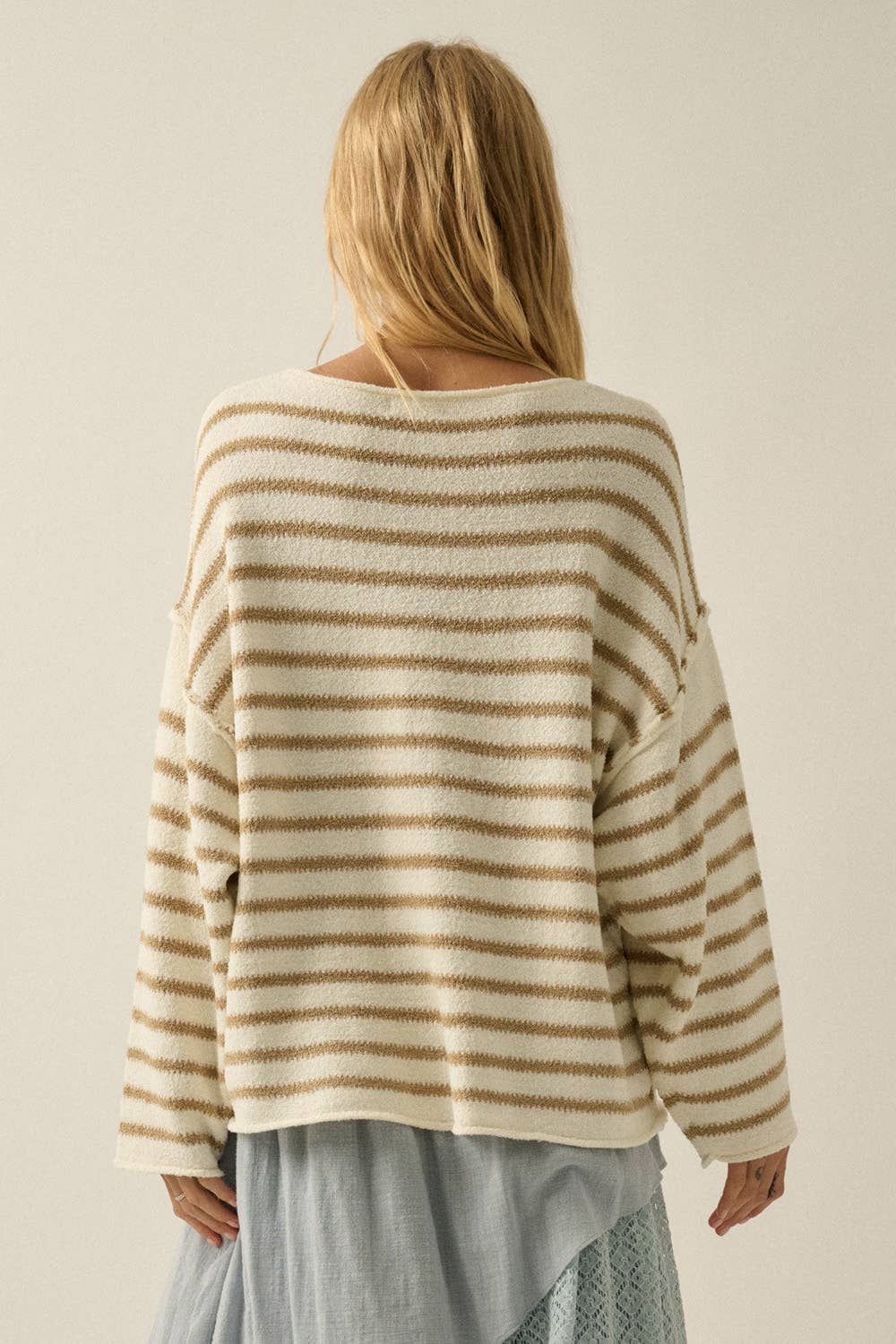 Striped Textured Knit Oversized Sweater