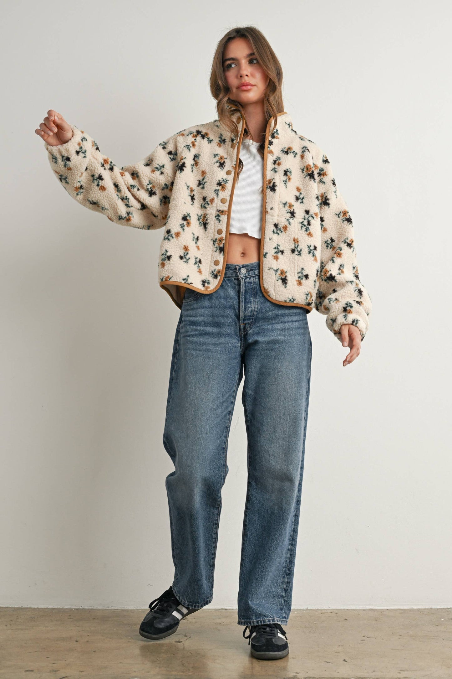 Floral Print Fluffy Fleece Jacket\