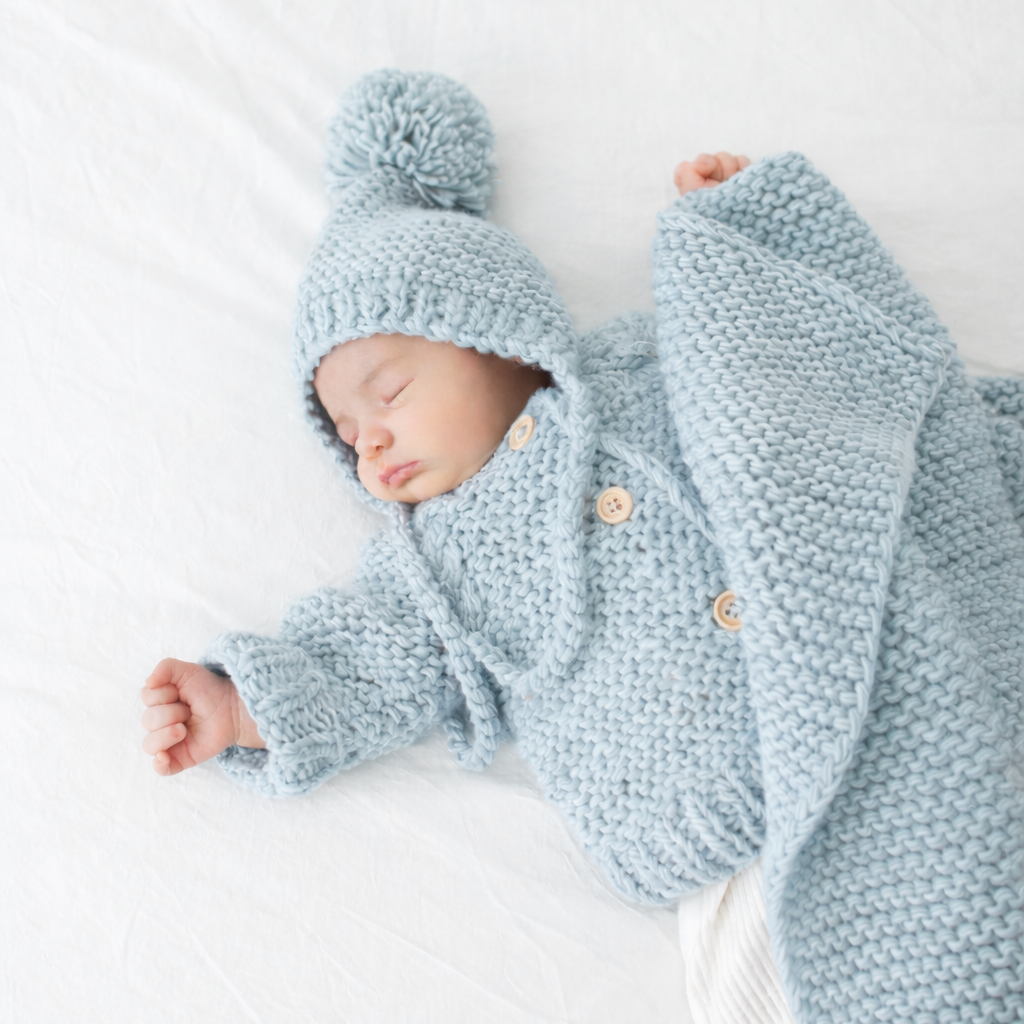 Surf Blue Garter Stitch Knit Blanket