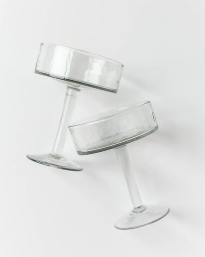 Handblown Hammered Coupe Cocktail Glass Pair
