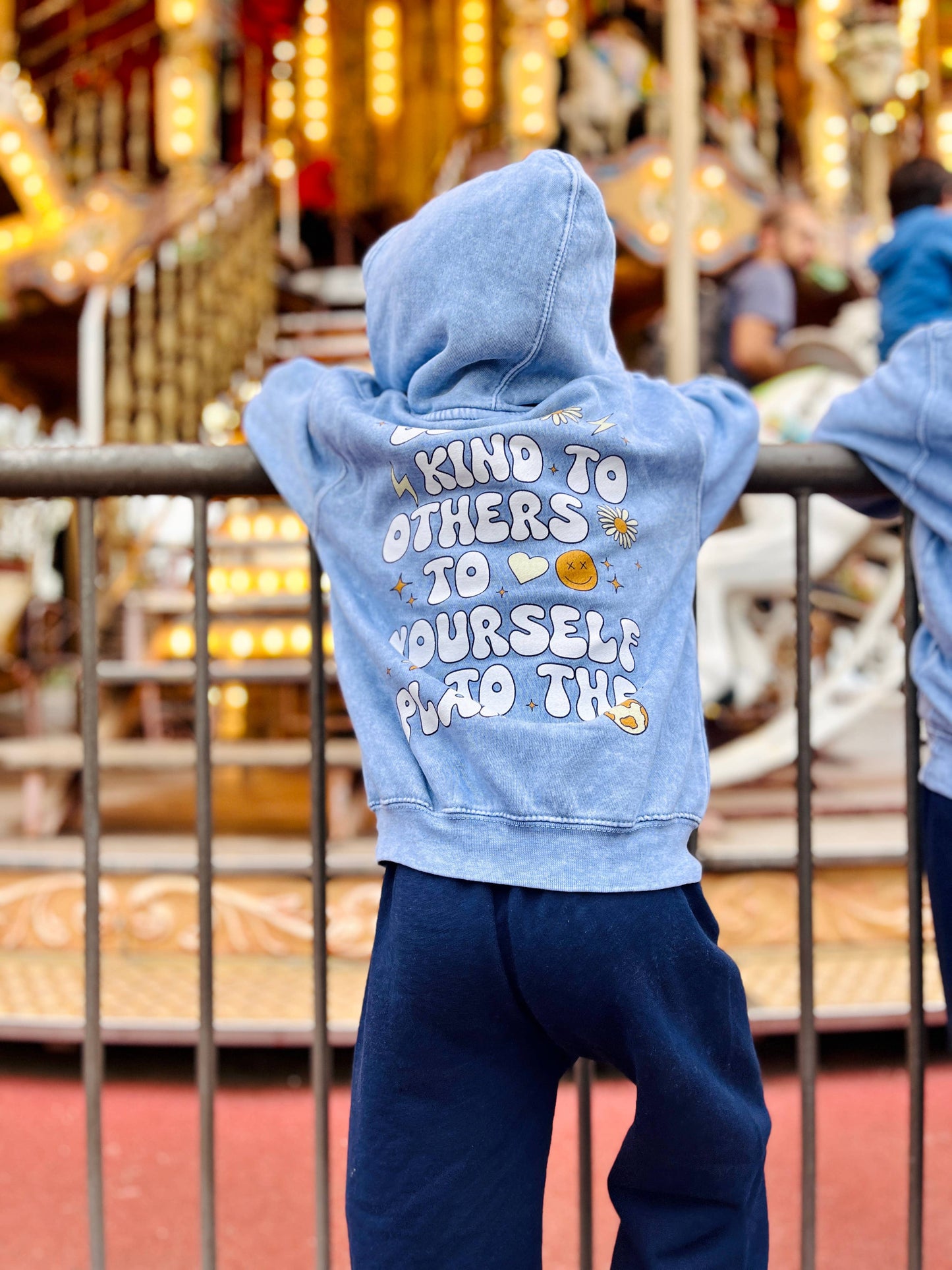 Kids Be Kind Hoodie-Washed blue-Girls, Boys