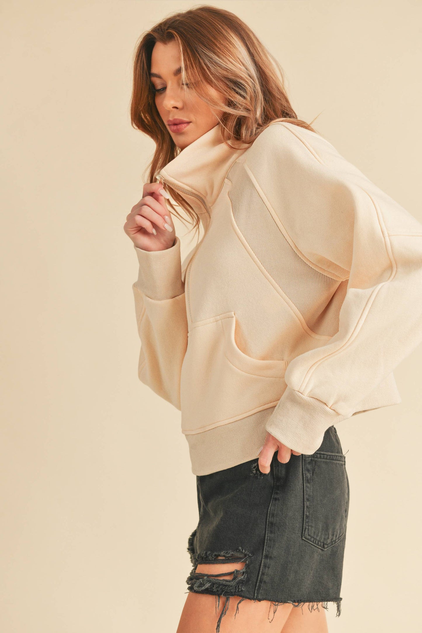 AEMI + CO Dove Funnel Neck Half Zip