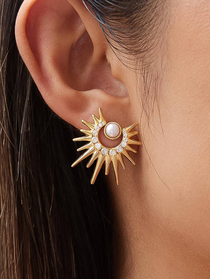 Kindred 18K Gold Non-Tarnish Pearl Sunburst Earrings